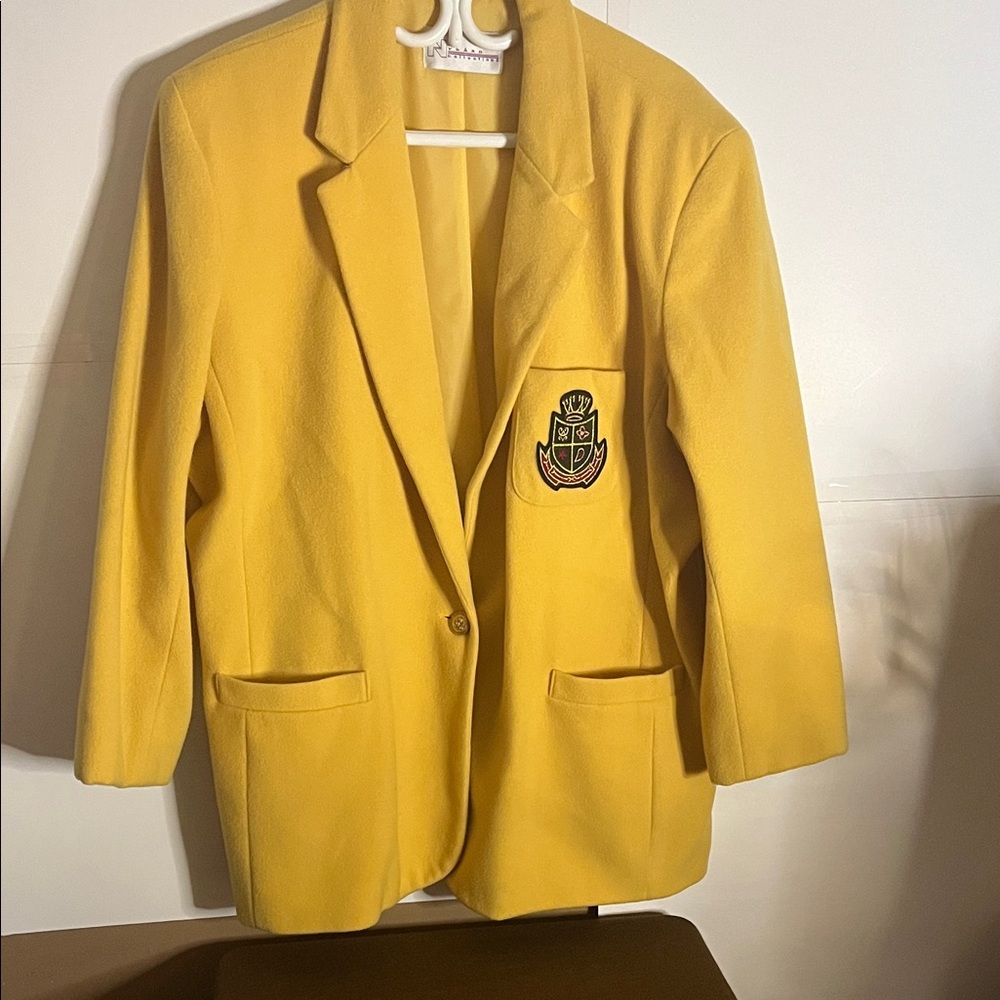 😄Pale yellow wool cashmere blend blazer crest plus size 20W